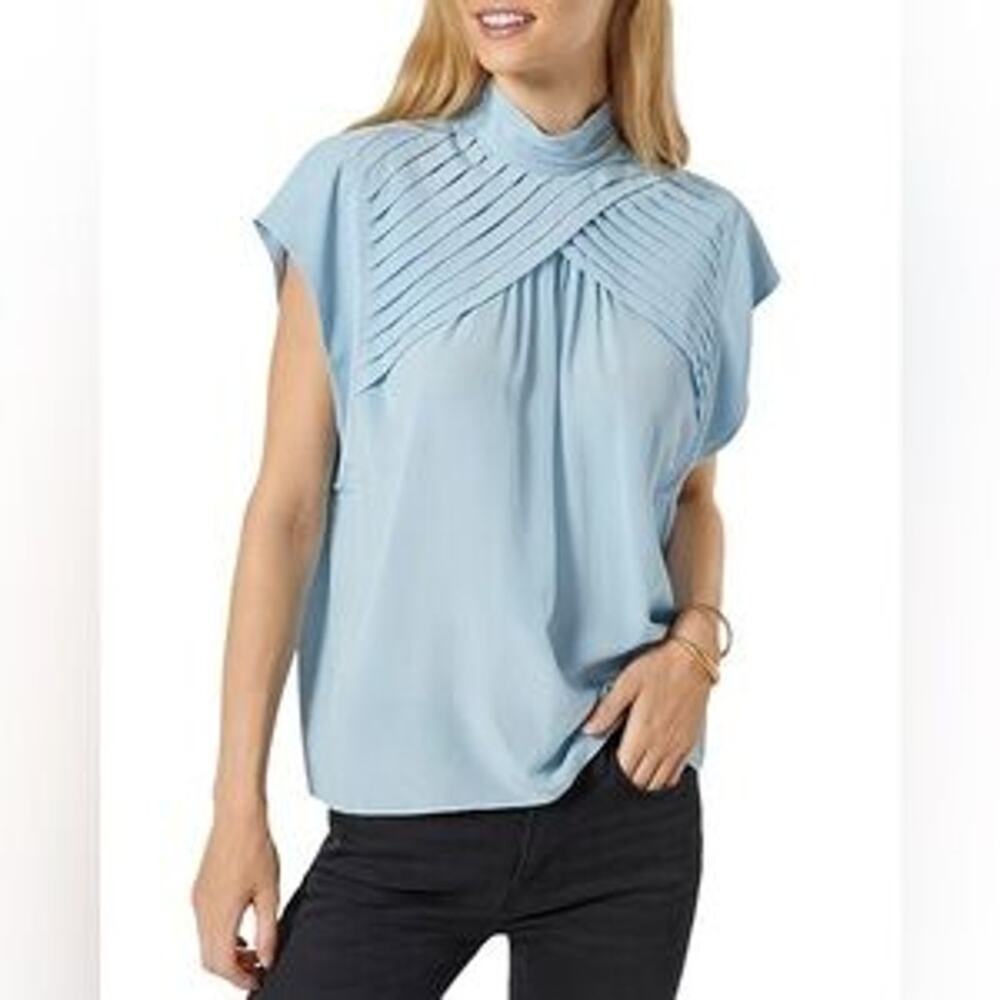 Joie Women's Powder Blue Edesse Silk Top Pleated Blouse XXS NWT - Picture 3 of 13